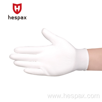 Hespax White PU Palm Coated ESD Hand Gloves